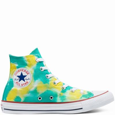 Férfi Converse Tie Dye Chuck Taylor All Star Magasszárú Cipő CO3592460 Zöld/Sárga